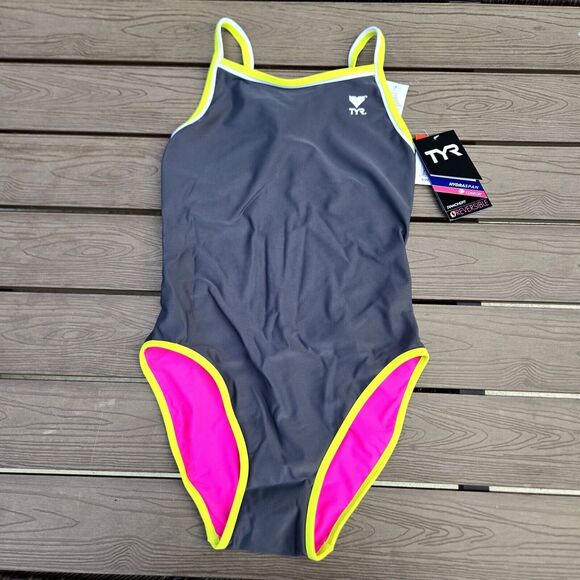 TYR Swimsuit Women Hot Pink/gray Hydra Span Reversible Diamond Fit Sz 30 New - Picture 1 of 5
